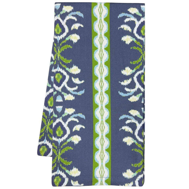 Indigo tea towel with rosemary stripe pattern from Laura Park Designs, made of soft fabric for kitchen use.