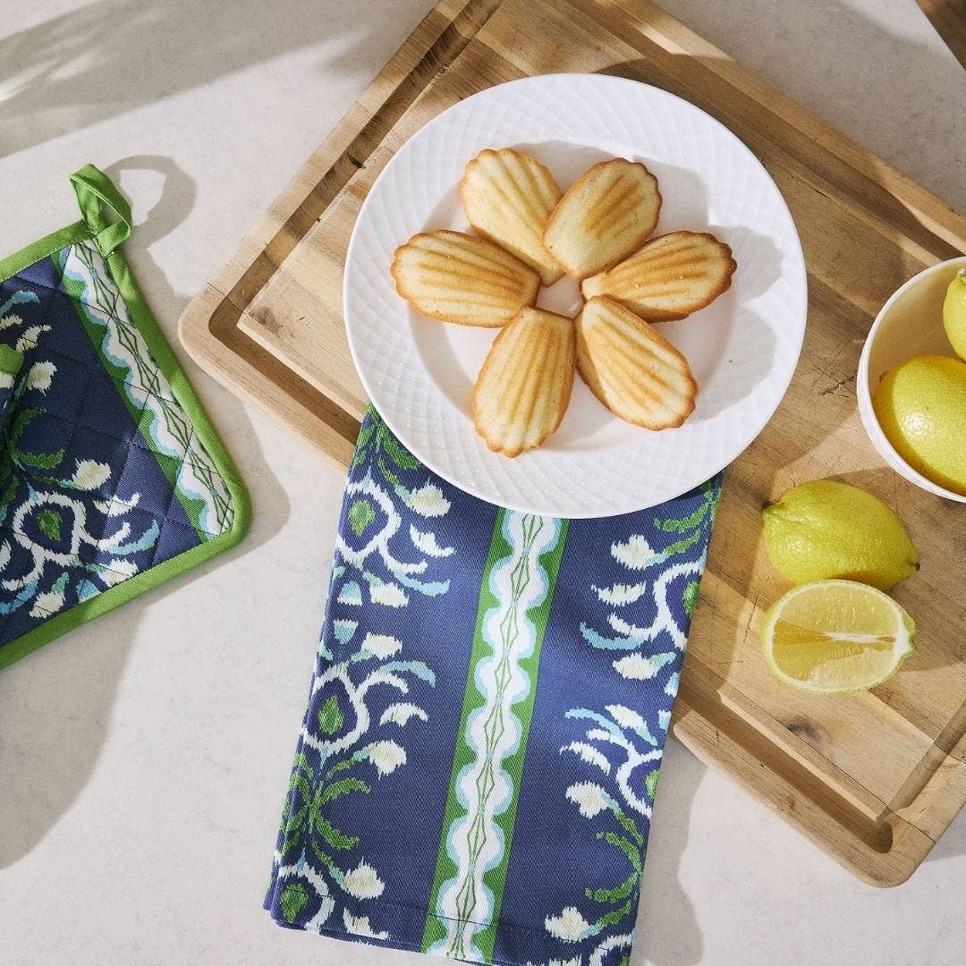 Indigo tea towel with rosemary stripe pattern by Laura Park Designs, featuring a soft fabric and decorative home kitchen design.
