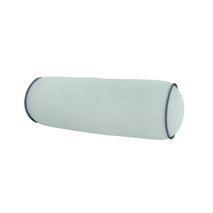 Velvet bolster pillow in deep blue with elegant stitching, designed for home decor by Laura Park Designs.