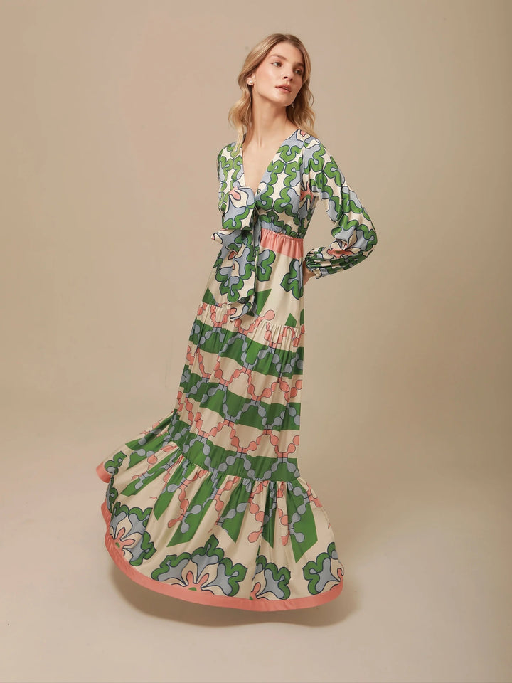 Floral Eva Maxi Dress by Lavi by Majolavi featuring a colorful floral pattern and flowing fabric, full-length dress displayed.