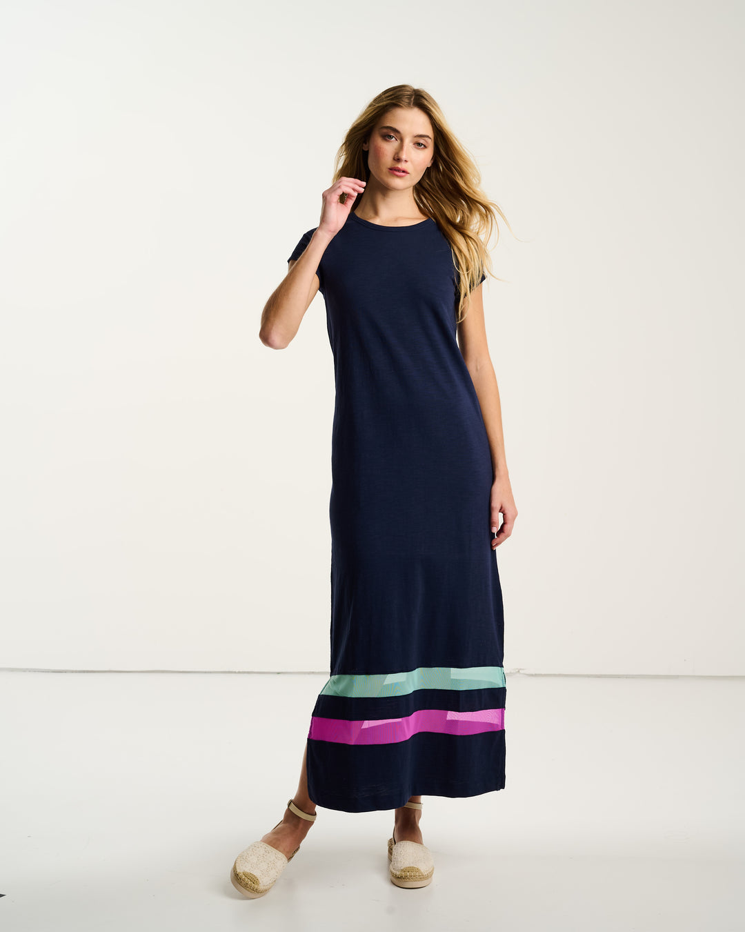 Navy dress from Lisa Todd International featuring a stylish, fitted design with short sleeves and a flattering silhouette.