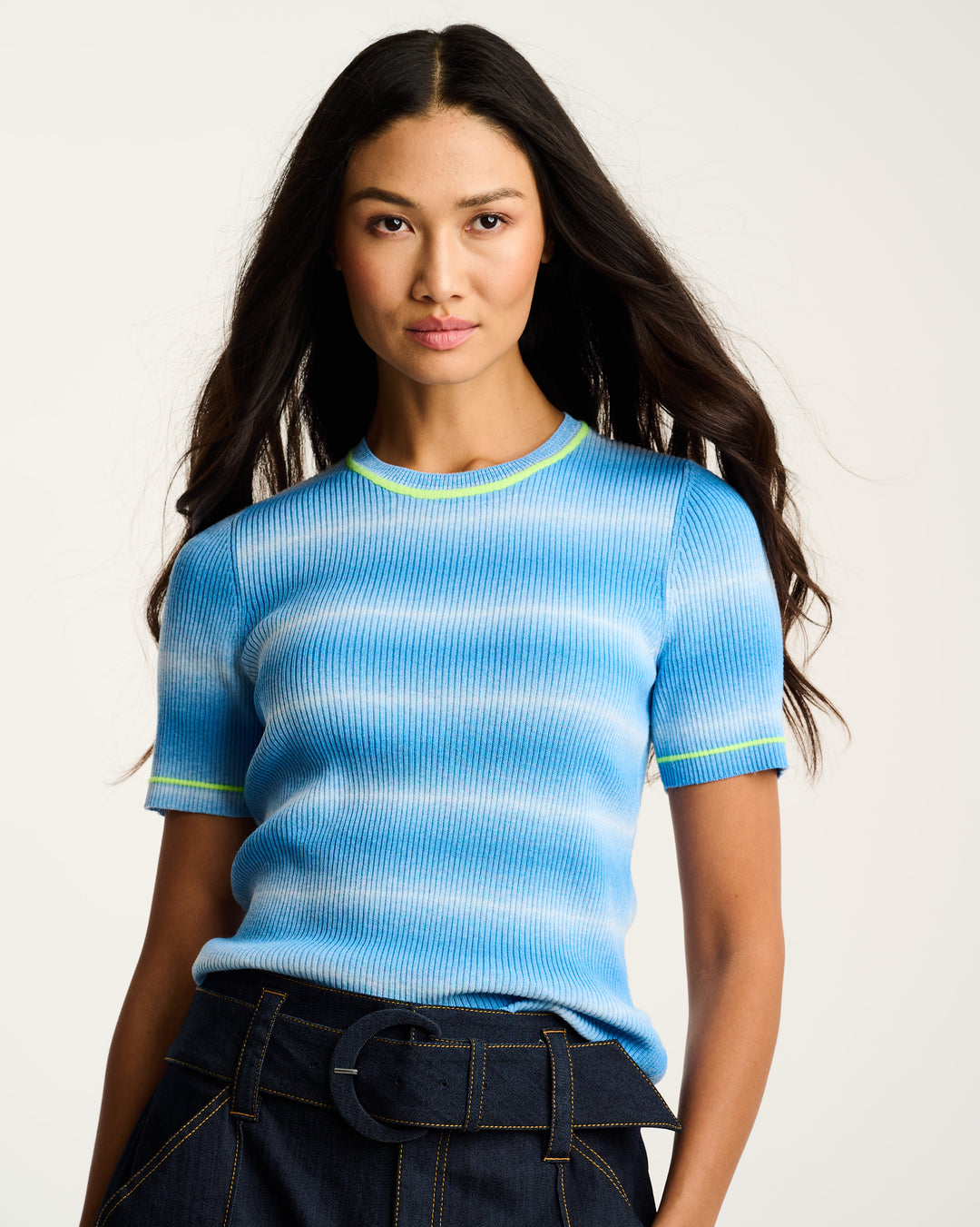 Blue Fade In Sweater by Lisa Todd International, casual long-sleeve tops with a gradient color design.
