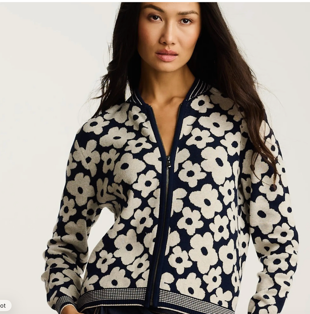 Navy Daisy Dreamer jacket by Lisa Todd International, stylish women's top with a relaxed fit and floral-inspired design.