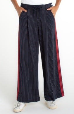 Liverpool Jeans 30-inch pleat trousers with side stripe, showcasing tailored bottoms with a stylish side detail.