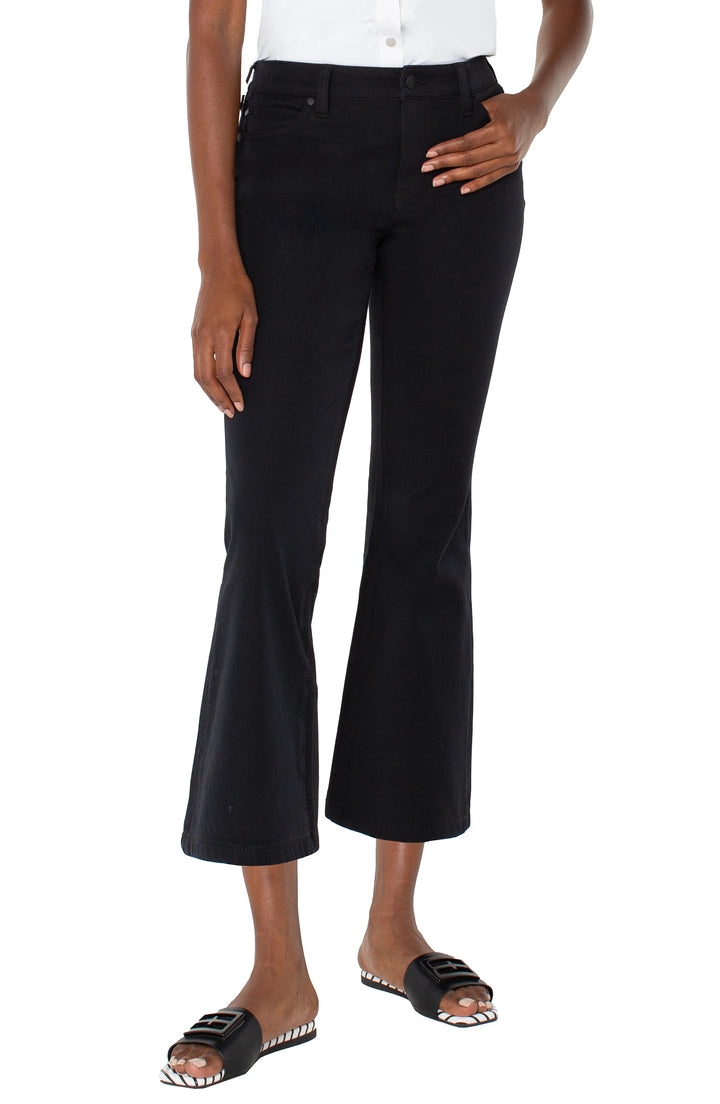 Liverpool Jeans Hannah Crop 25.5 Flare Jean, stylish blue bottoms with a cropped flare design, shown on a model.