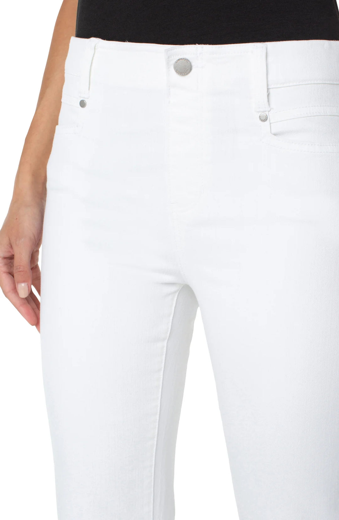 Liverpool Jeans Gia Crop Flare Jean bottoms shown in a close-up image, highlighting the stylish cropped flare design.