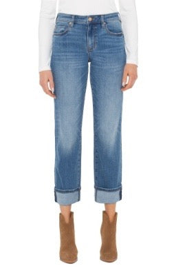 Liverpool Jeans Marley 27"/30" cuff jean bottoms with distressed details and classic fit, shown on a model.