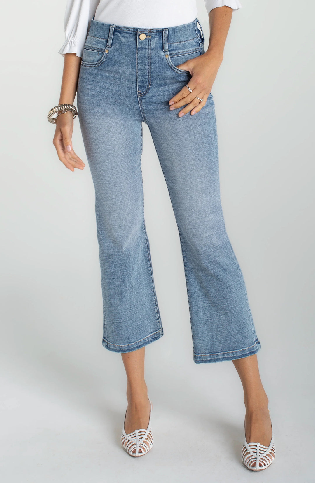 Liverpool Jeans Gia 25.5-inch tulip back jean bottoms featuring a stylish fit and classic denim design.