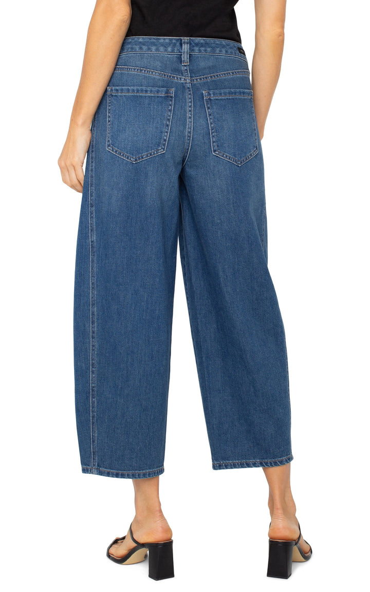 Liverpool Jeans Barrel 26-inch jean with a relaxed fit, classic blue denim, and five-pocket design, shown on a model.