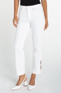 Liverpool Jeans Kennedy 27-inch pearl-straight jeans, showcasing fitted bottoms with pearl accents and classic denim styling.