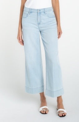 Liverpool Jeans striped 25-inch side embroidered jeans featuring marine floral embroidery, casual bottoms for women.