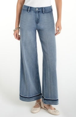 Liverpool Jeans Superstride 30-inch jeans with shadow hem, showcasing the stylish dark denim bottoms with detailed stitching and classic fit.
