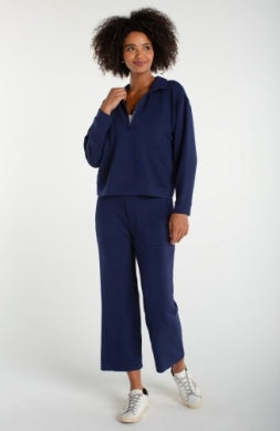 Liverpool Jeans wide leg crop trousers, stylish bottoms with a relaxed fit and cropped length, shown on a model.