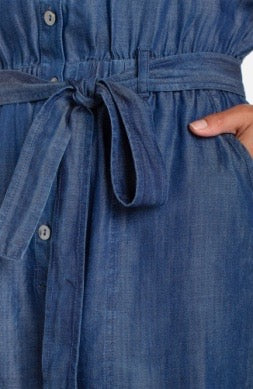 Denim short sleeve romper by Liverpool Jeans, featuring a casual, stylish design with short sleeves and a fitted waist.