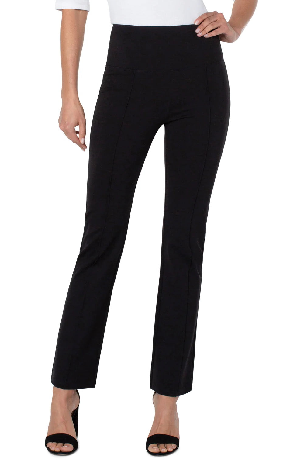 Pearl 31-inch flare pants by Liverpool Jeans, stylish women's clothing with a high-waisted fit and flared leg design.