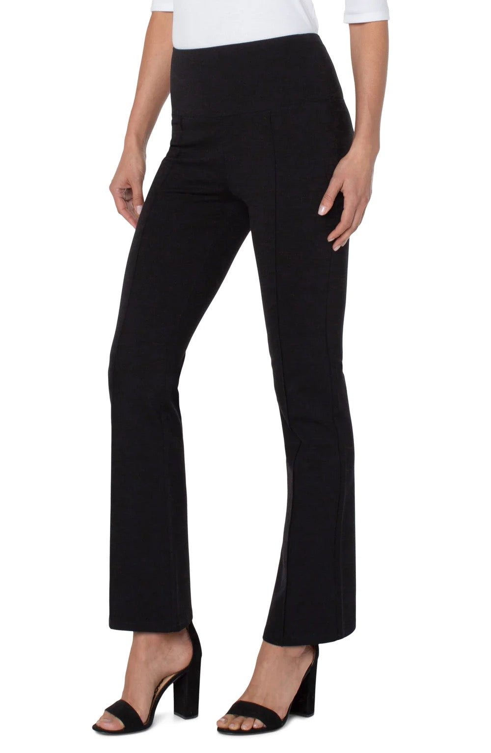 Pearl 31-inch flare pants by Liverpool Jeans, featuring a stylish fit and classic design, shown on a model.