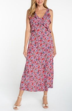 Liverpool Jeans sleeveless ruffle maxi dress featuring a flowing fabric and feminine ruffle details, perfect for summer wear.