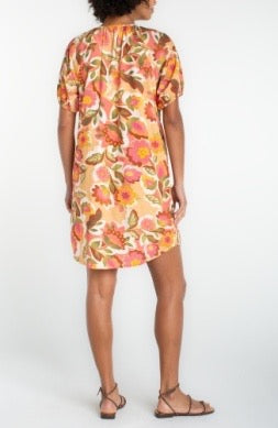 Short multicolor floral dress from Liverpool Jeans featuring a fitted bodice and flowing skirt, perfect for casual or summer wear.