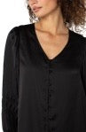 Liverpool Jeans pleated sleeve blouse, stylish tops with elegant pleated sleeves, perfect for casual or dressy outfits.