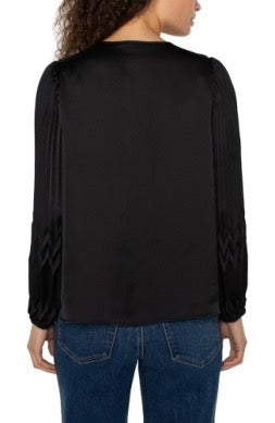 Liverpool Jeans pleated sleeve blouse featuring a flowy fabric and elegant design, perfect for stylish tops.