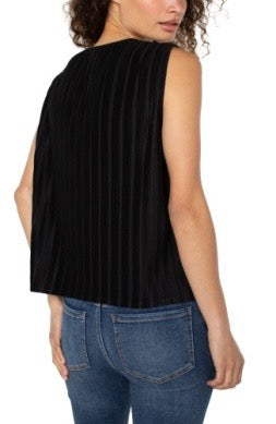 Liverpool Jeans pleated sleeveless top with a flowy design, featuring a round neckline and lightweight fabric.