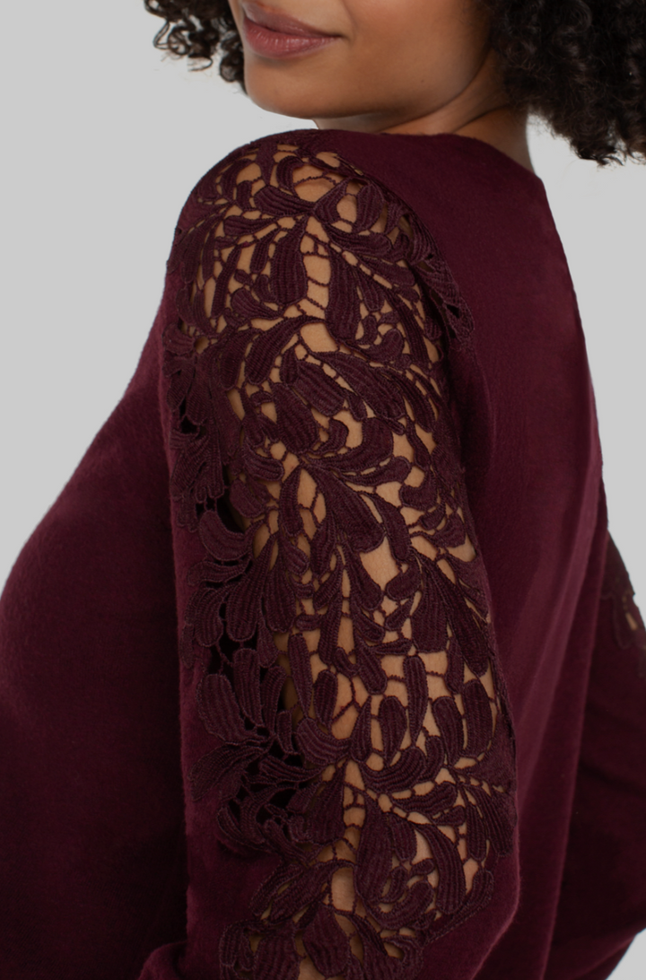 Lace sleeve knit top from Liverpool Jeans featuring a stylish design with lace detail on the sleeves and a cozy knit fabric.