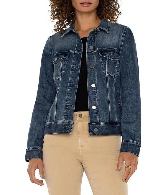 Liverpool Jeans classic jean jacket in Ponderay style, featuring a casual denim tops design with front pockets and button closures.