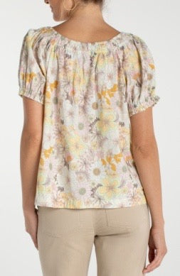 Liverpool Jeans floral tie woven blouse, stylish women’s top with a floral pattern and tie detail, perfect for casual or dressy wear.