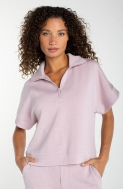 Liverpool Jeans half zip popover top in soft fabric, featuring a high collar and relaxed fit, perfect for casual wear