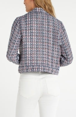 Liverpool Jeans plaid button-front jacket, casual tops with a classic plaid pattern and front button closure, stylish and versatile.
