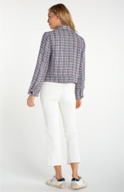 Liverpool Jeans plaid button front jacket, stylish tops with a classic checkered pattern and front button closure.