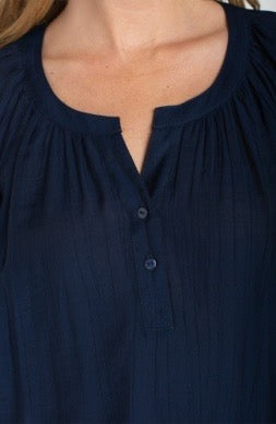 Liverpool Jeans short sleeve half-placket top, casual women's tops, featuring a relaxed fit and stylish design.