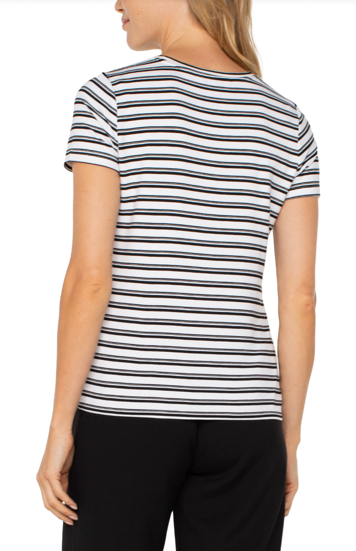 Slim fit stripe tee from Liverpool Jeans, casual tops with horizontal stripes in various colors, close-up of fabric and design.