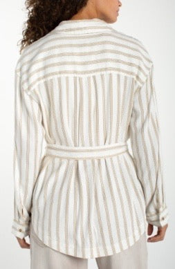 Striped belted blouse or jacket from Liverpool Jeans, featuring a stylish design with a belt, perfect for casual or dressy outfits.