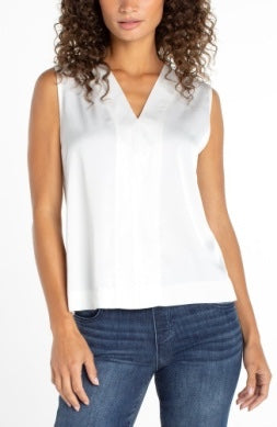 Liverpool Jeans sleeveless mixed media top with layered fabrics and stylish design, perfect for casual or dressy occasions.