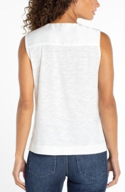Liverpool Jeans sleeveless mixed media top featuring a stylish design with contrasting fabric panels.