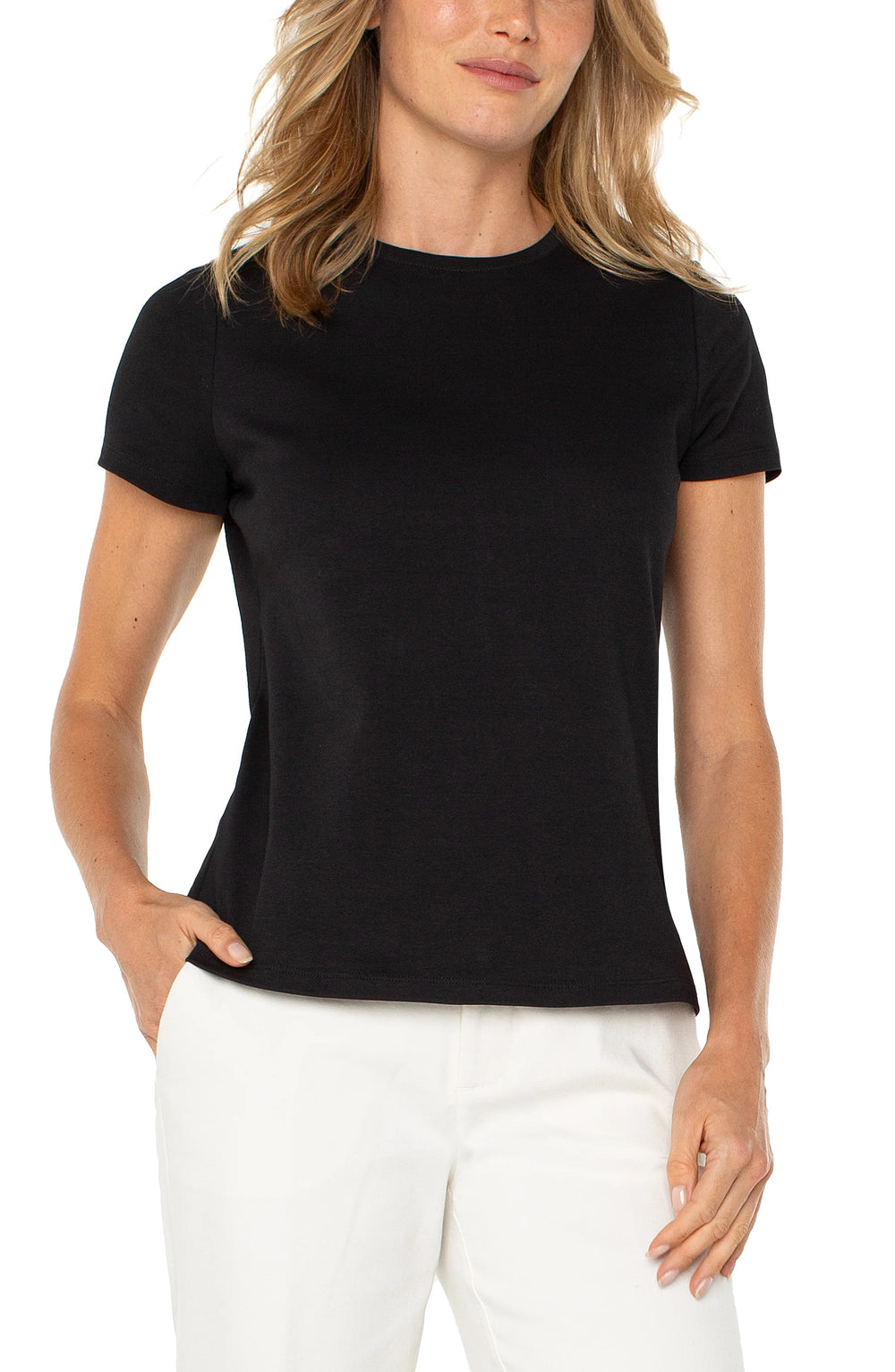 Liverpool Jeans short sleeve crew tee in soft cotton, featuring a classic crew neckline and casual fit, shown in a neutral color.