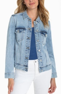 Liverpool Jeans Classic LE Jean Jacket, stylish denim tops with front pockets and button closures, worn as casual outerwear.