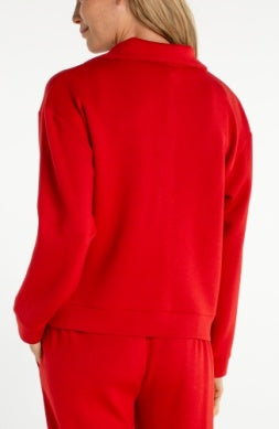 Liverpool Jeans half zip popover top, casual women's tops in soft fabric with a zip-up collar and long sleeves.