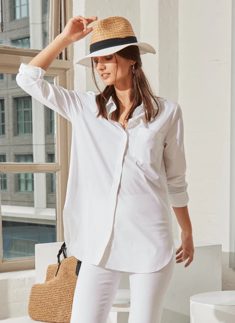 Lysse Schiffer Silky Button Blouse in soft fabric, front view showing button closure and classic collar detail.