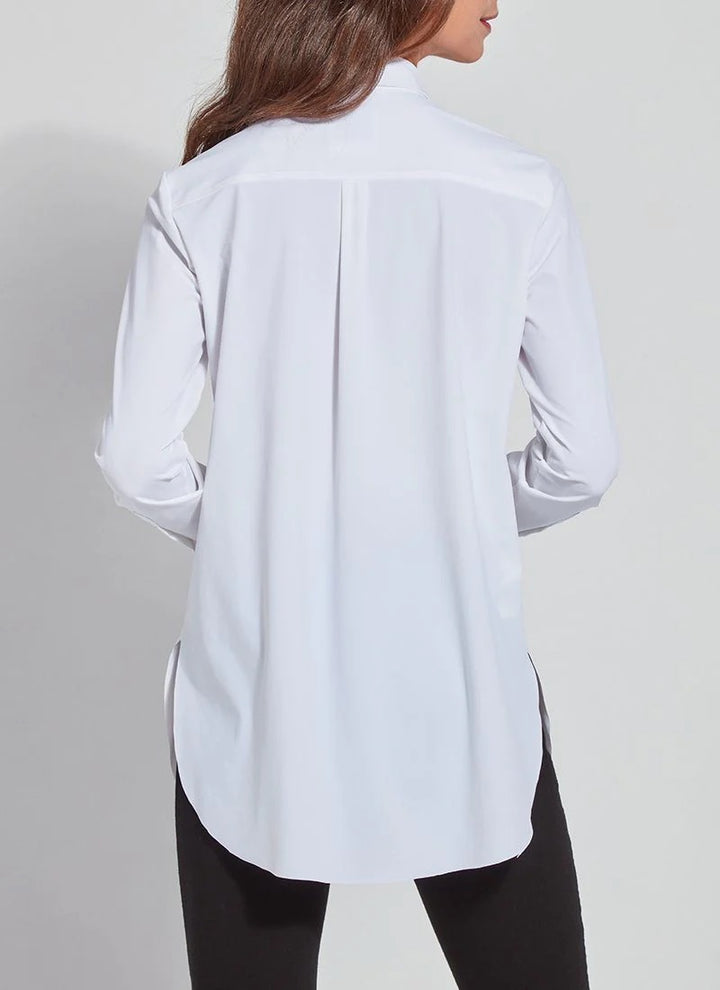 Lysse Schiffer Silky Button Blouse in soft fabric, featuring a classic button-up design and long sleeves.