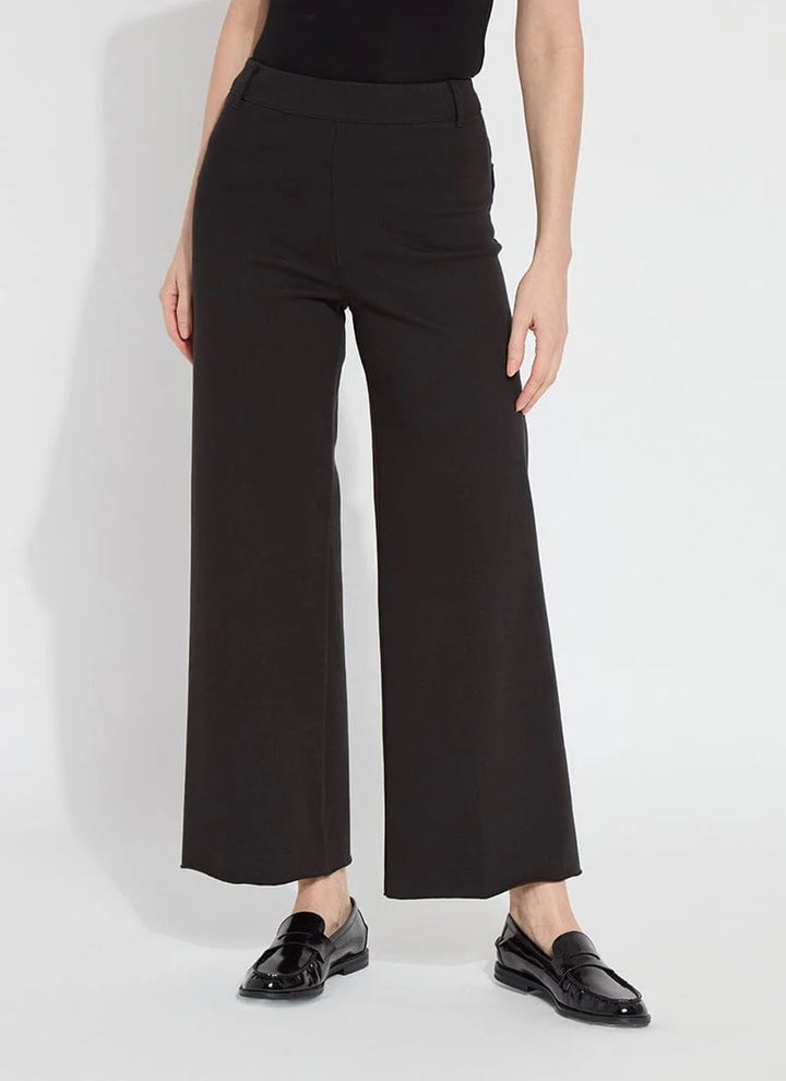 Lysse Erin high-waist wide-leg pants in black, showcasing the flowy, relaxed fit and smooth fabric of the stylish bottoms.