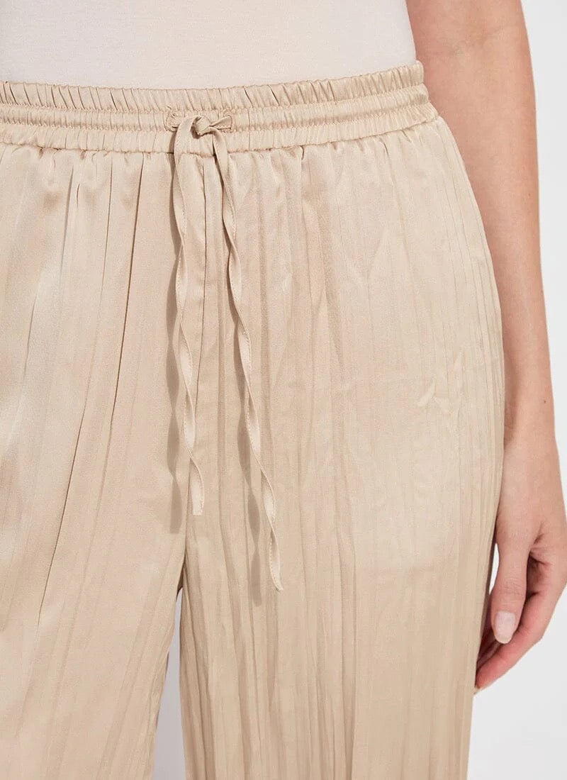 Lysse packable 28-inch palazzo pants in lightweight, flowy fabric, styled as versatile bottoms for comfortable, stylish wear.