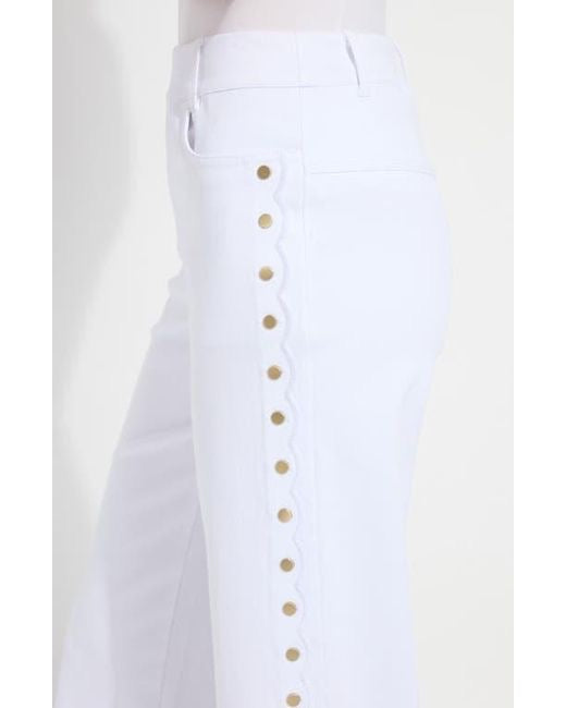 White Willa scallop hem Jean bottoms by Lysse, showcasing stylish scalloped edges and classic denim design.