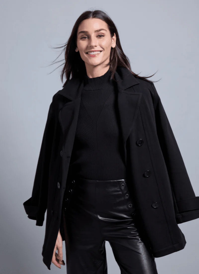 Lysse Alma Cavalry Peacoat in black, stylish women's tops with double-breasted design and classic collar, suitable for cold weather.