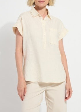 Lysse Althea Collar Linen Shirt, stylish tops with a classic collar and lightweight linen fabric, shown in a relaxed fit.