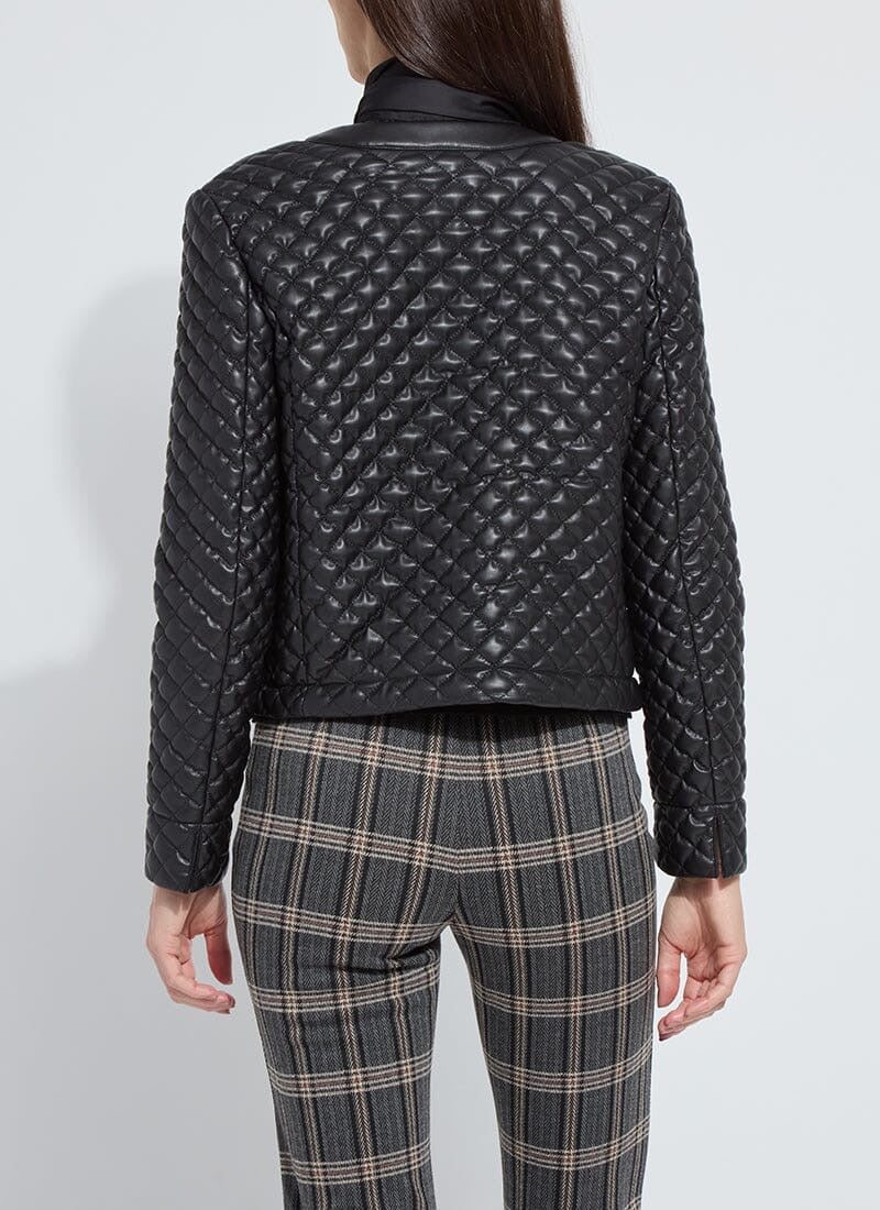 Lysse Aurelle quilted vegan jacket shown as a stylish tops piece with a quilted pattern and fitted design.
