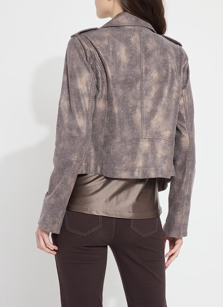 Lysse Amelia Moto Jacket in black, stylish tops featuring a sleek, fitted design with lapel collar and zipper details.