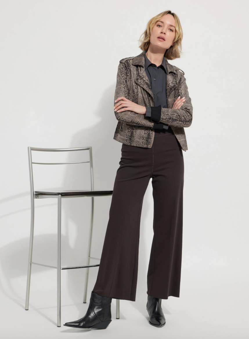 Lysse Amelia Moto Jacket, stylish black moto-style tops with zipper details, shown in a clear close-up image.