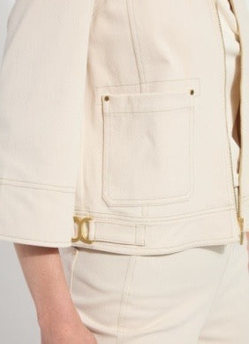 Lysse Nylah Chino Crop Jacket, stylish tops in beige with button details and a fitted crop design, perfect for casual wear.